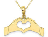10K Yellow Gold Hands Form Heart Pendant Necklace with Chain
